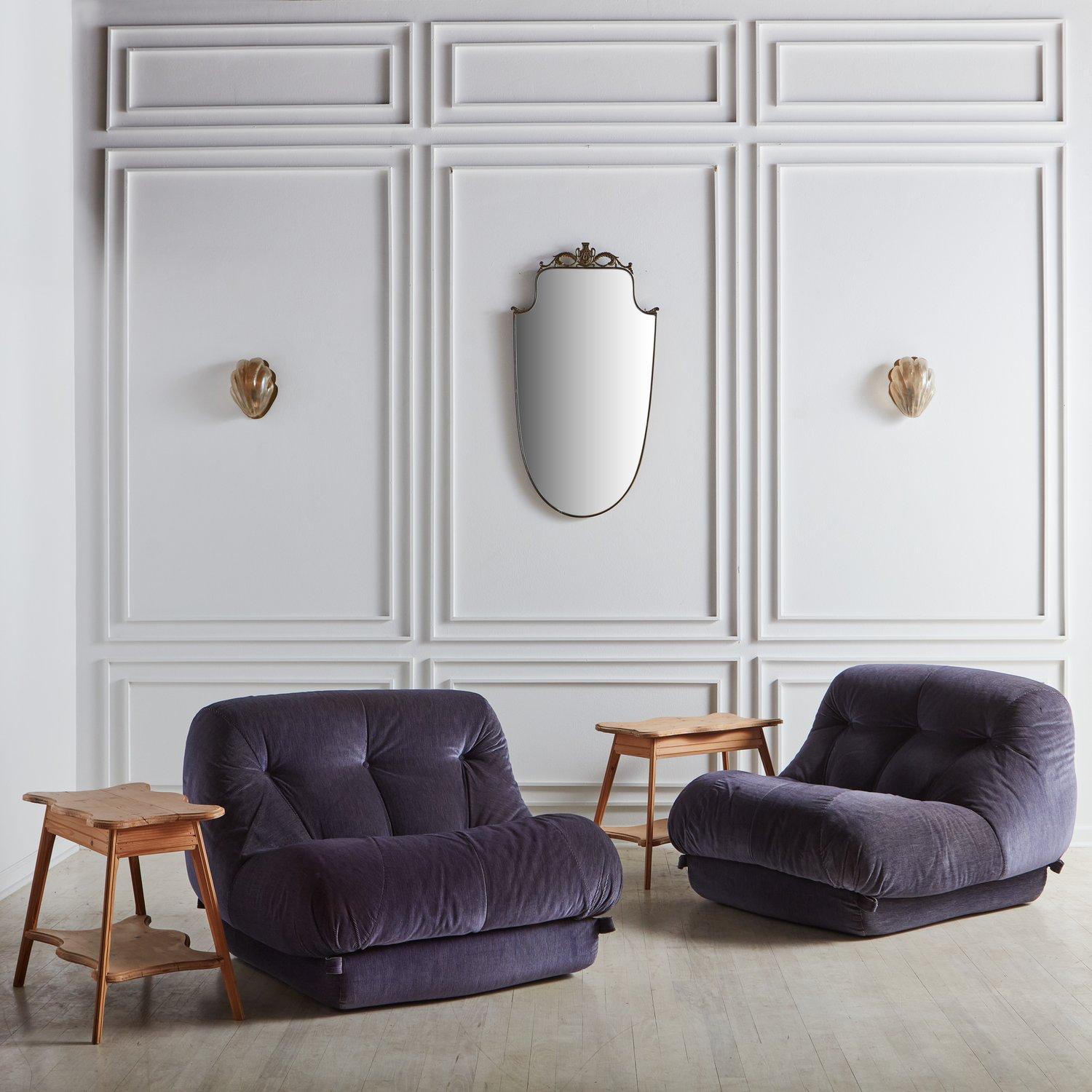 Mid-Century Modern Pair of Purple Nuvolone Lounge Chairs by Rino Maturi for Mimo Padova Italy 1970