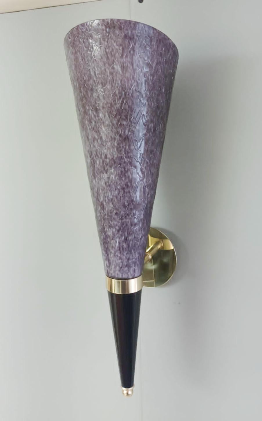Mid-Century Modern Pair of Purple Torchere Sconces - 3 Pairs Available For Sale