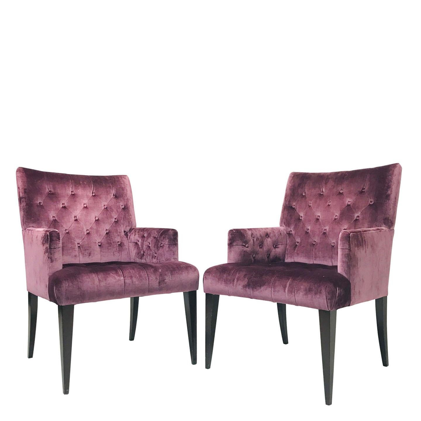 Pair of Purple Velvet Tufted Armchairs