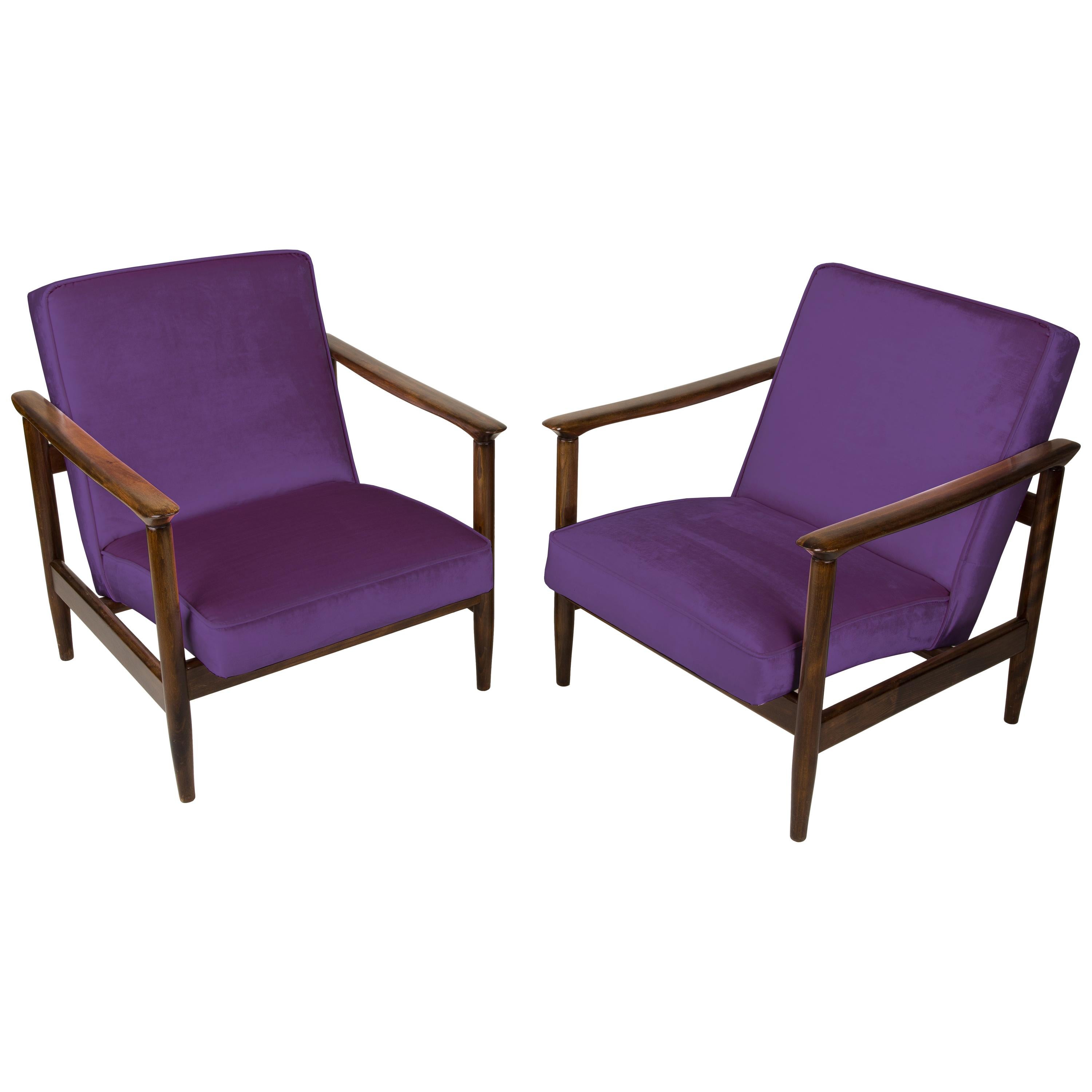 Pair of Purple Violet Armchairs, Edmund Homa, GFM-142, 1960s, Poland For Sale
