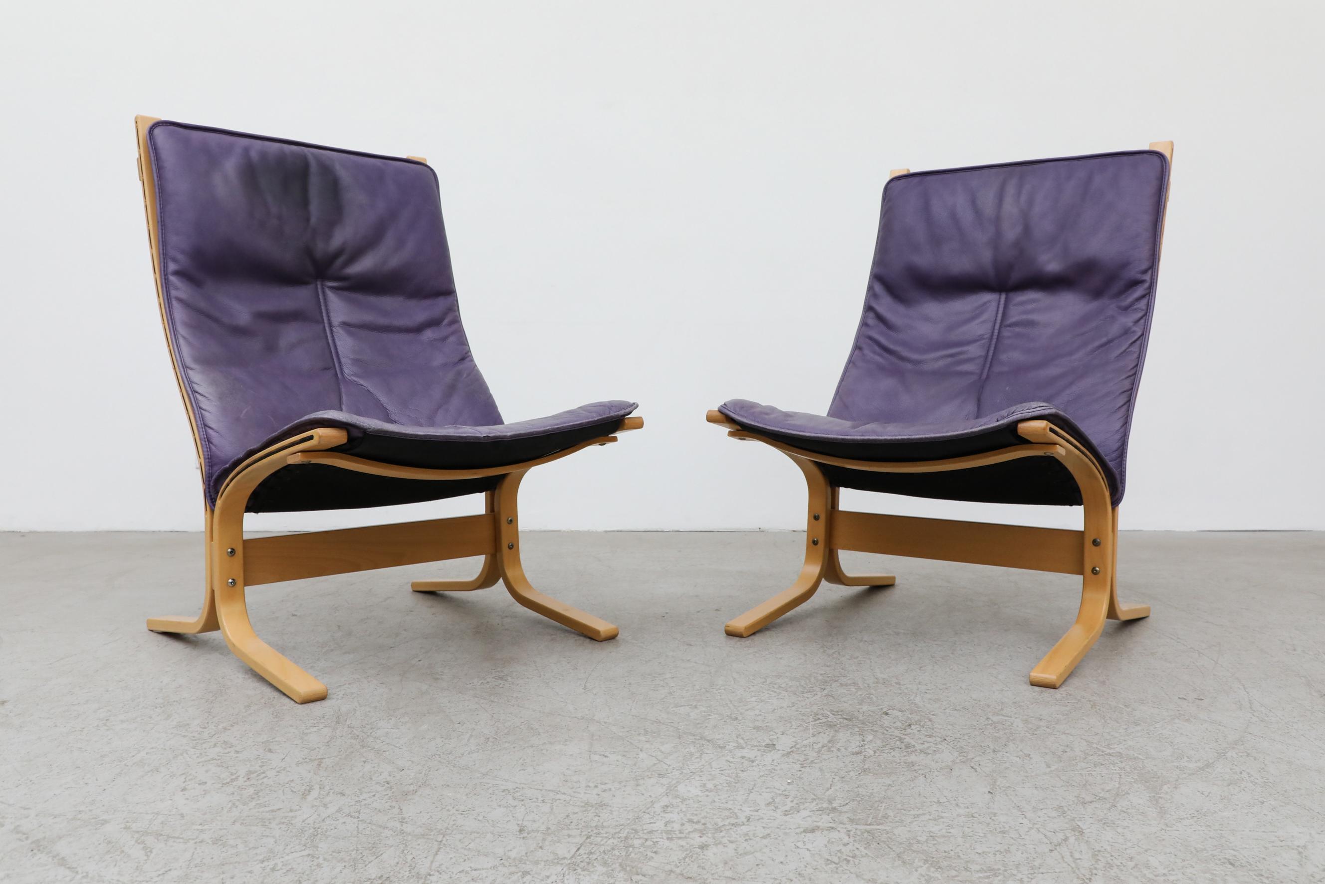 Leather Pair of Purple Westnofa Lounge Chairs