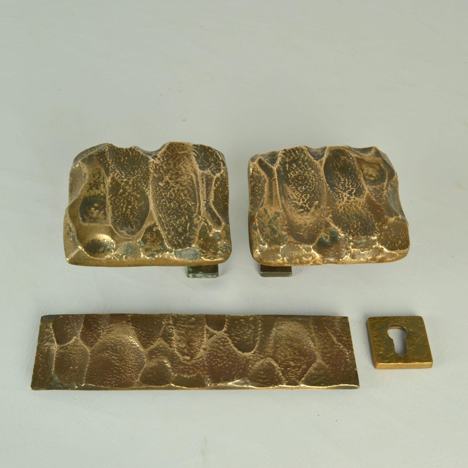 Architectural Pair Push Pull Door Handles  in Bronze, Letterbox and Key Fixtures For Sale 5