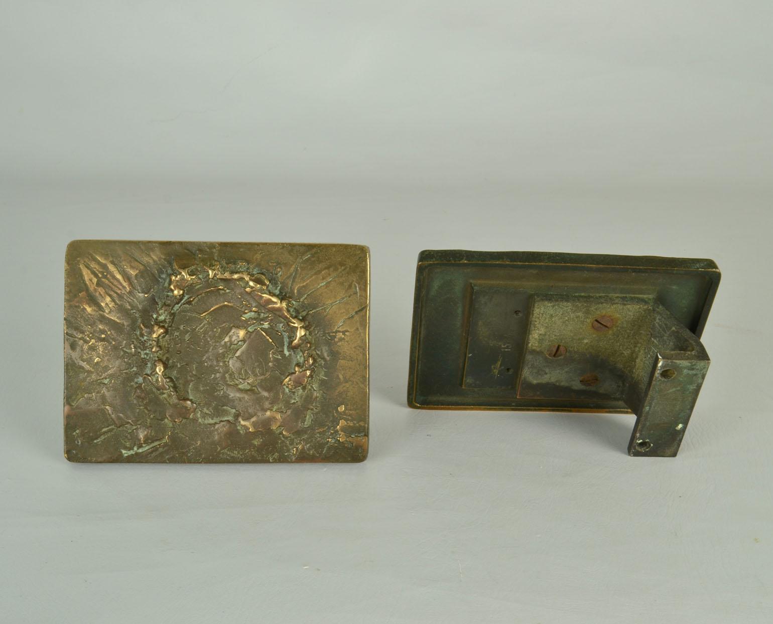 Architectural Pair of Push Pull Relief Door Handles in Bronze with Keyhole 5