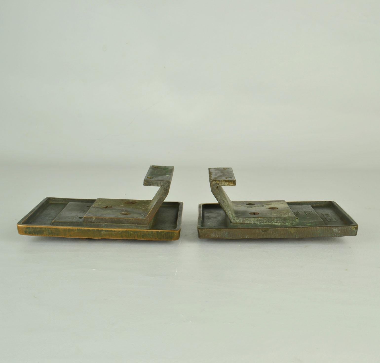 Architectural Pair of Push Pull Relief Door Handles in Bronze with Keyhole 6