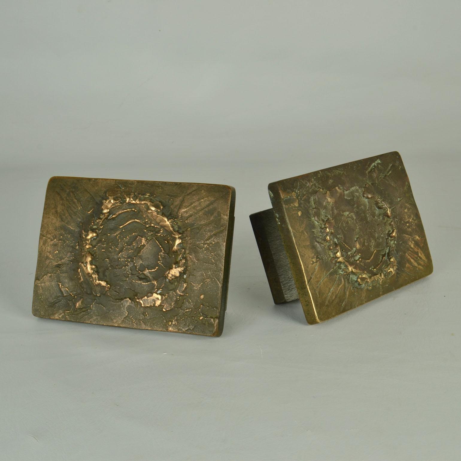 Architectural Pair of Push Pull Relief Door Handles in Bronze with Keyhole 7