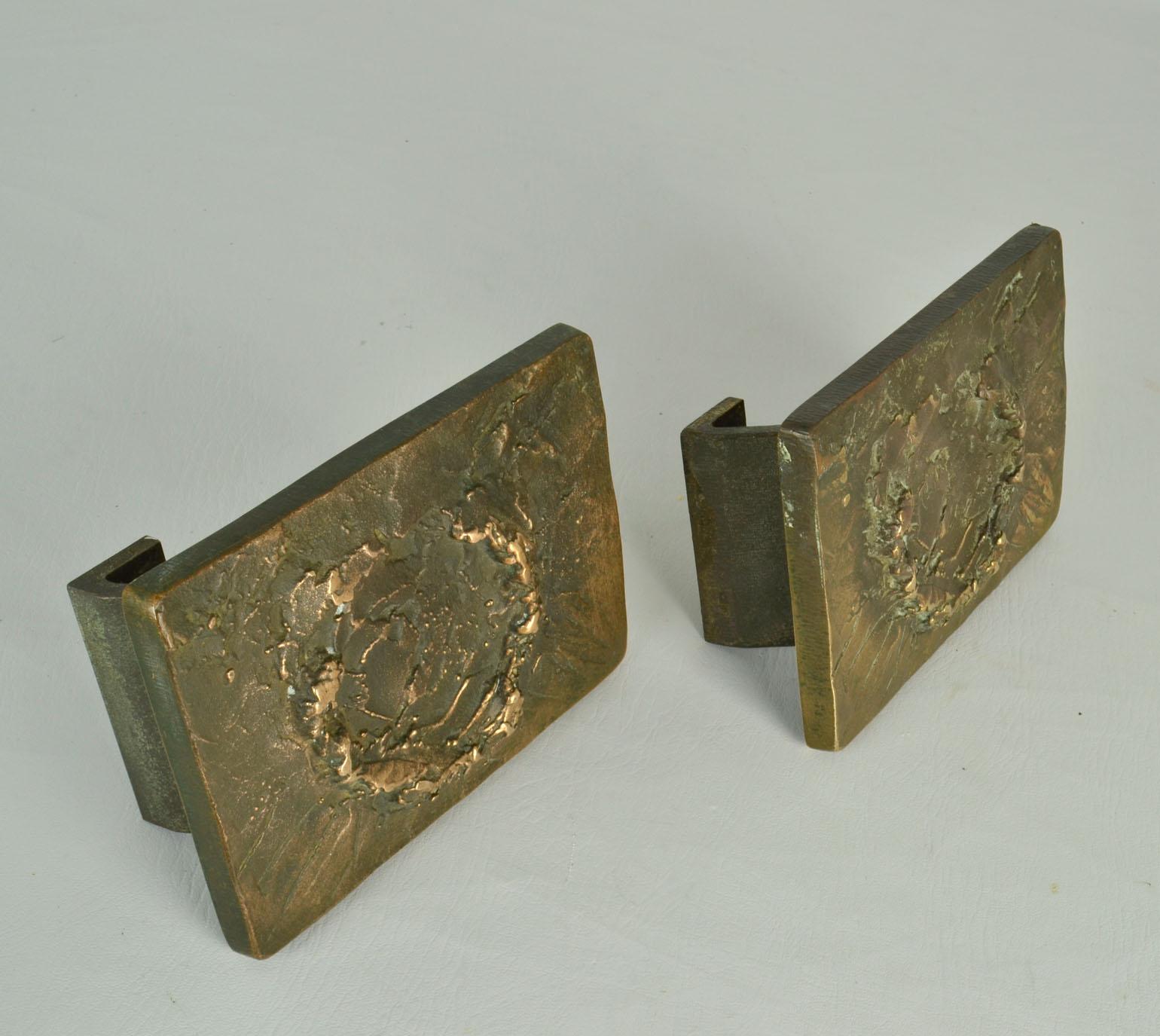 Late 20th Century Architectural Pair of Push Pull Relief Door Handles in Bronze with Keyhole