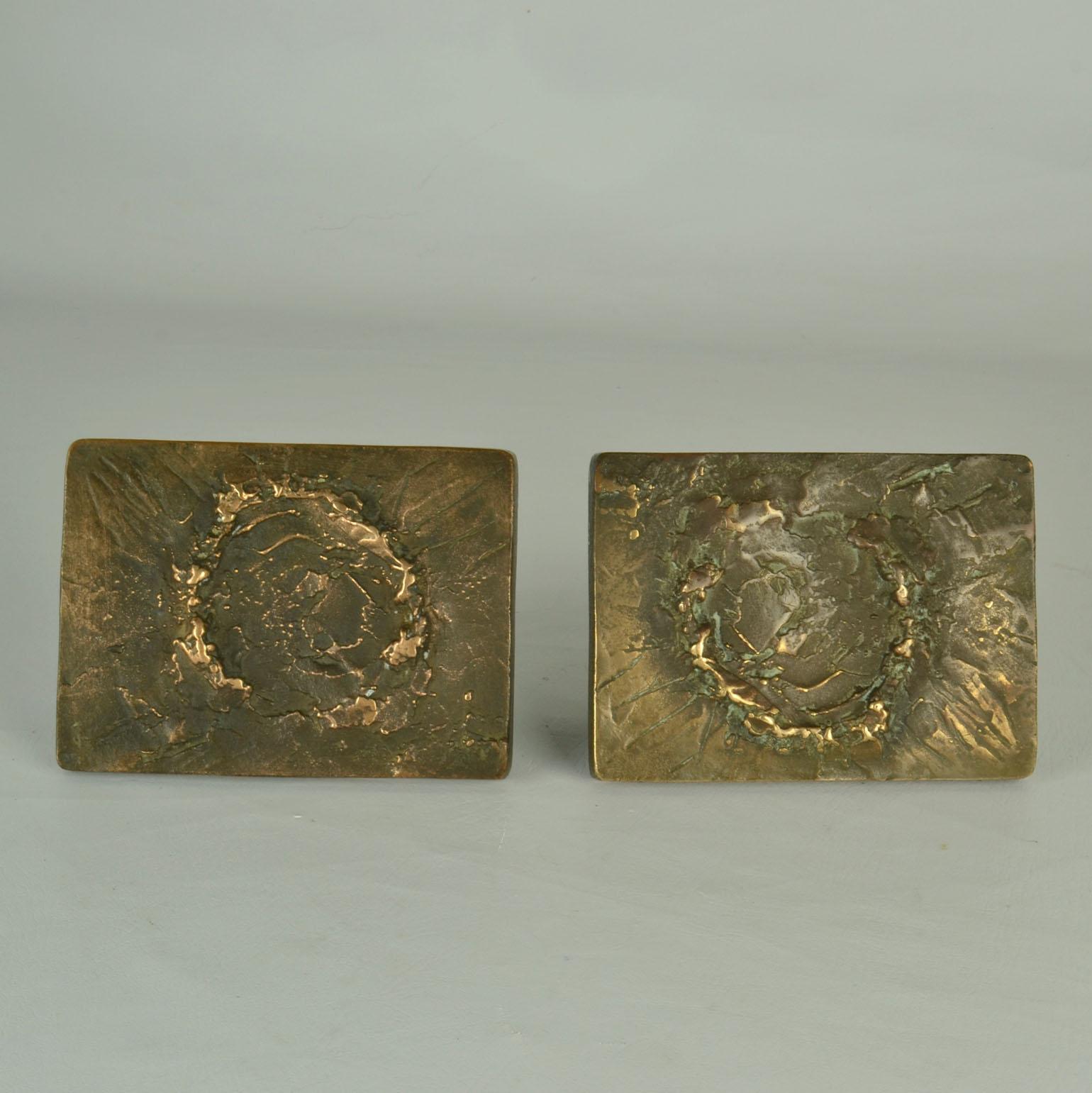Architectural Pair of Push Pull Relief Door Handles in Bronze with Keyhole 1
