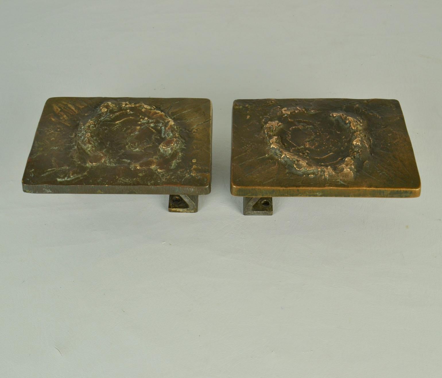 Architectural Pair of Push Pull Relief Door Handles in Bronze with Keyhole 2