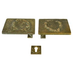 Architectural Pair of Push Pull Relief Door Handles in Bronze with Keyhole