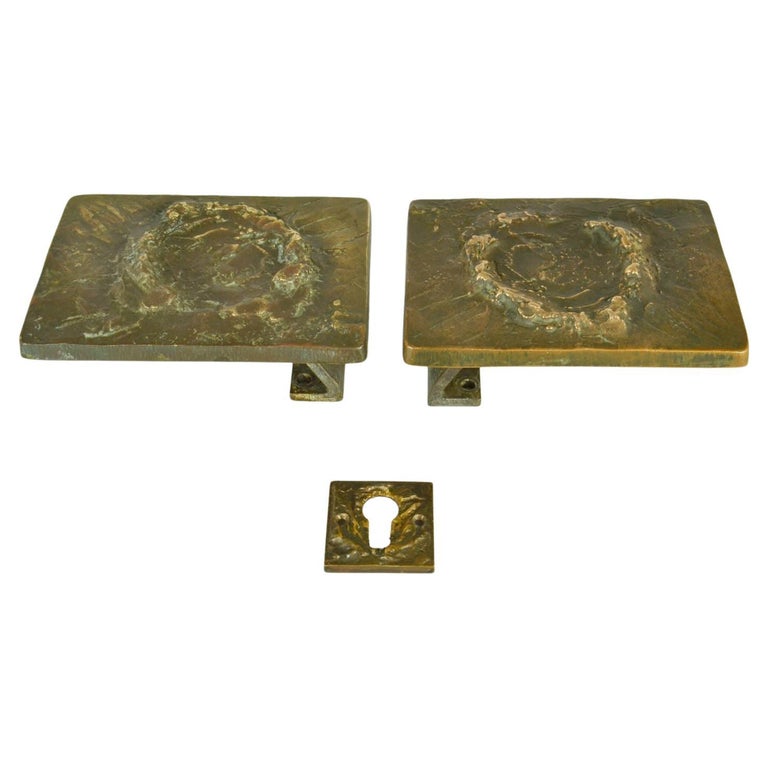 Pair of Push Pull Relief Door Handles Rectangular in Bronze with ...