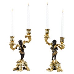 Pair of Putti Candelabras in the Louis XV Style, 19th Century