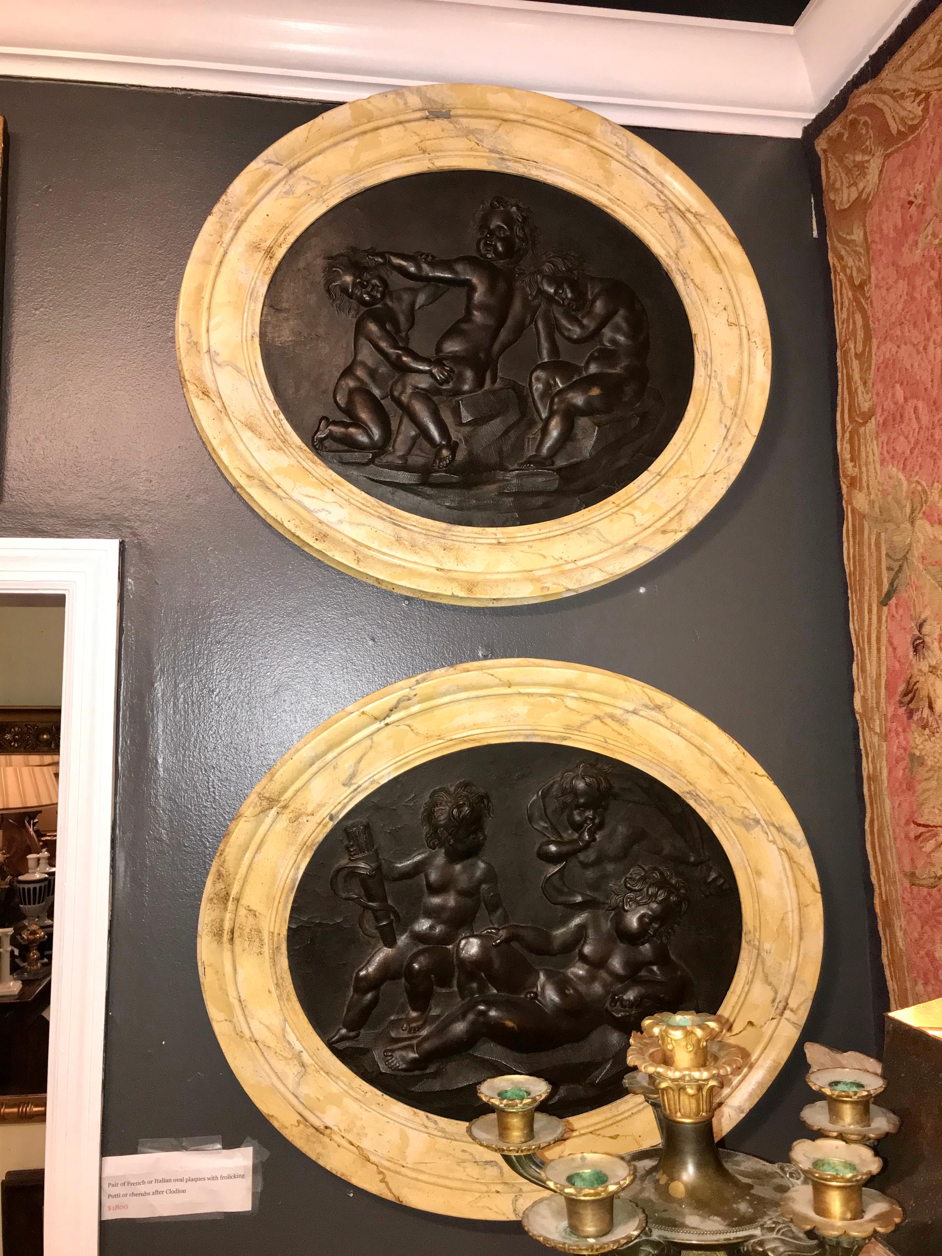 Large Pair of Putti or Cherub Wall Medallions or Plaques 1