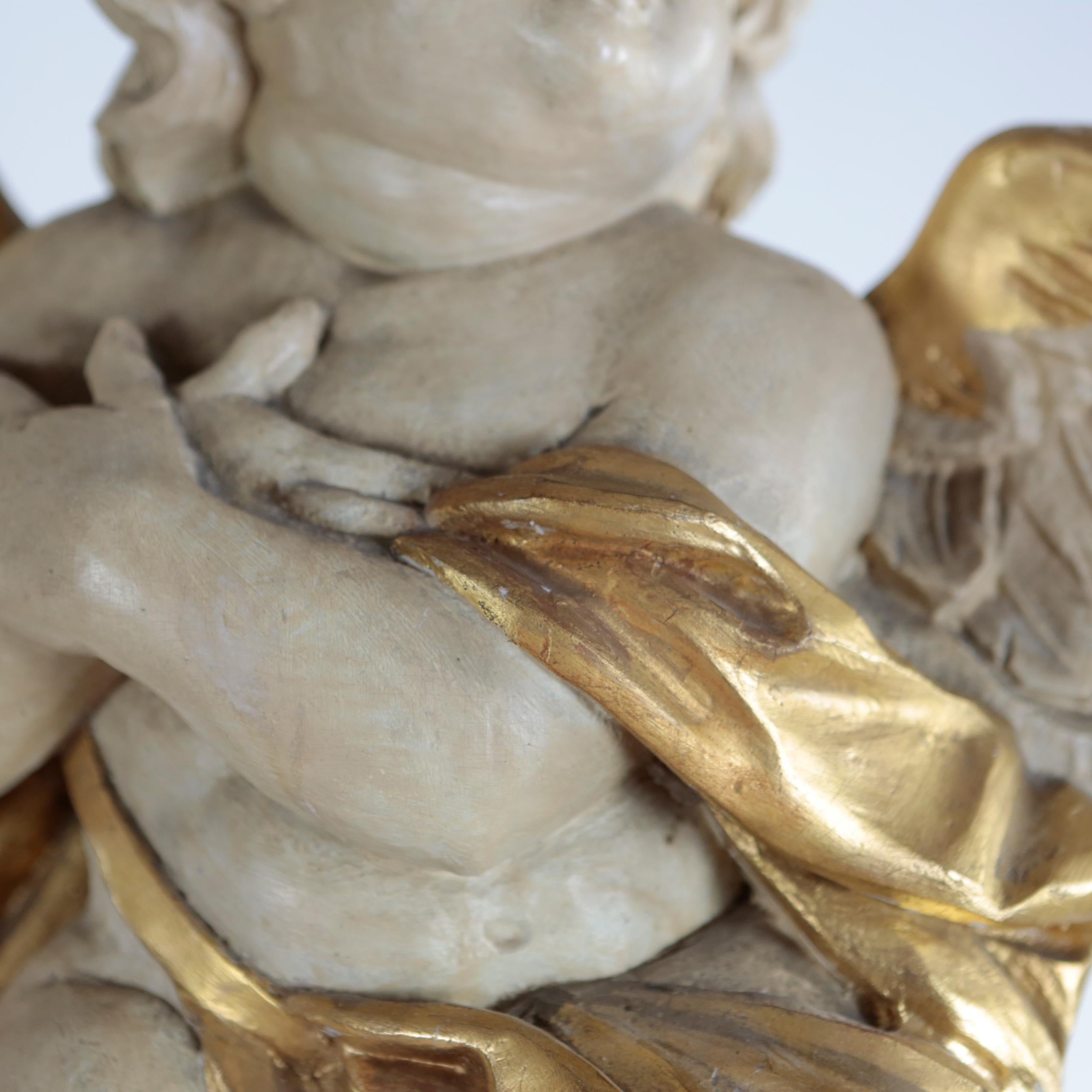 19th Century Pair of Putti, Southern Germany, Lime Wood, Carved, Stuccoed and Colored, Patina For Sale