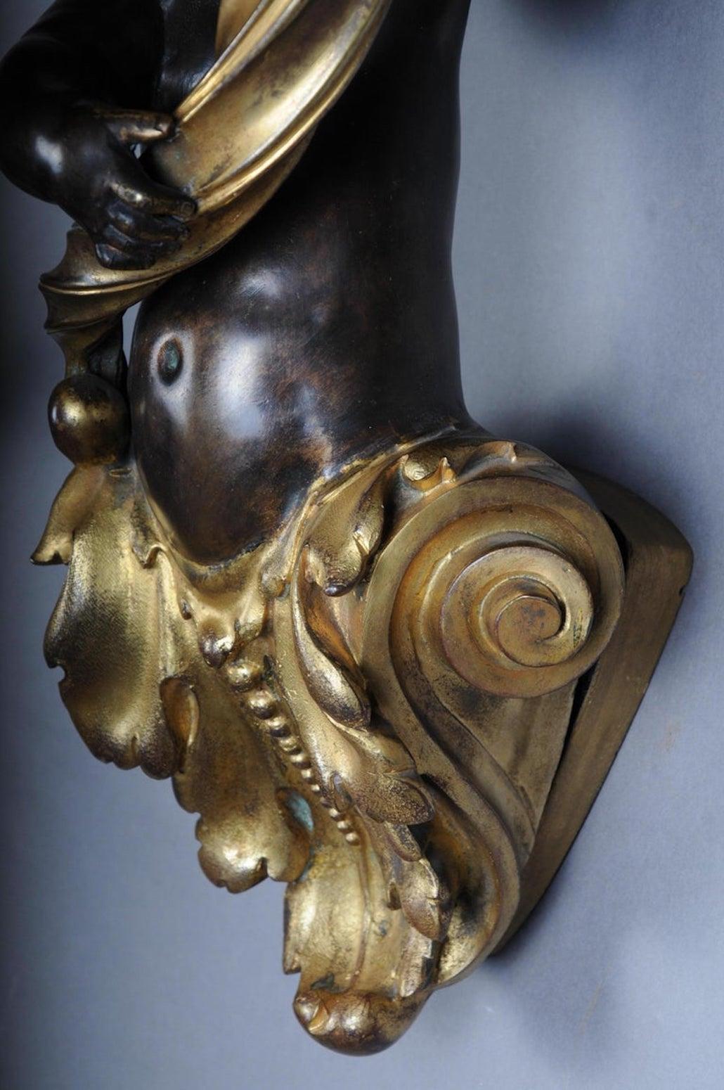 Pair of Putti Wall Appliques or Sconces, Bronze Gilded, Paris, 1870 For Sale 6
