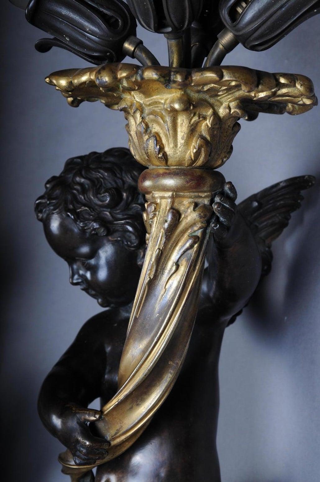 Pair of Putti Wall Appliques or Sconces, Bronze Gilded, Paris, 1870 For Sale 7