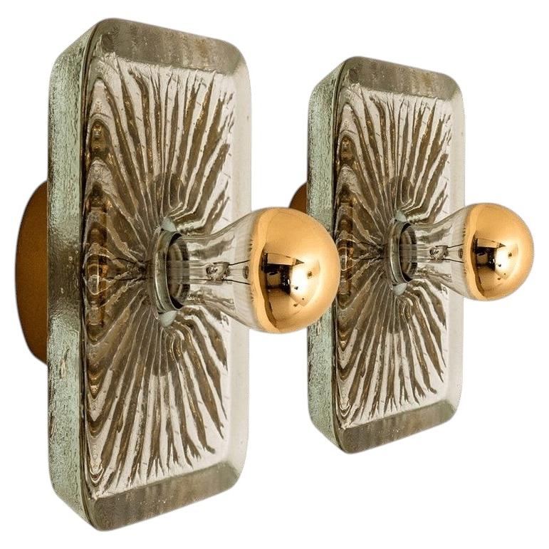 Pair of Putzler Wall Lights, Sculptural Glass and Chrome, 1970s
