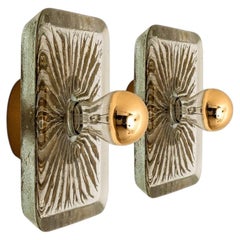 Pair of Putzler Wall Lights, Sculptural Glass and Chrome, 1970s