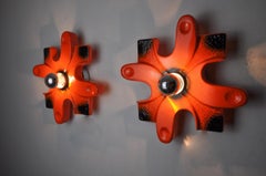 Pair of puzzle sconces by hustadt Leuchten red ceramics, germany, 1960