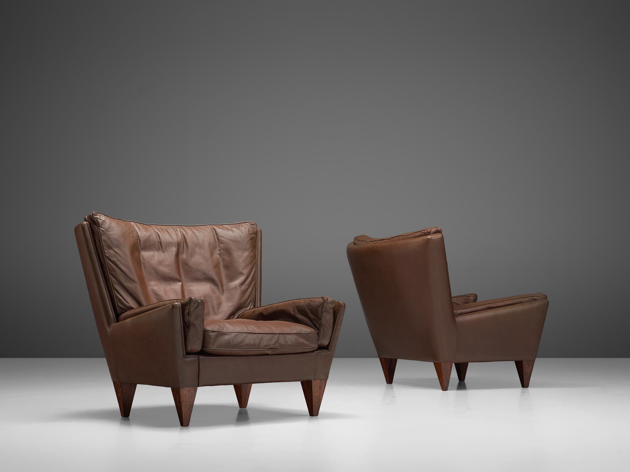 Scandinavian Modern Pair of 'Pyramid' Chairs in Leather by Illum Wikkelsø