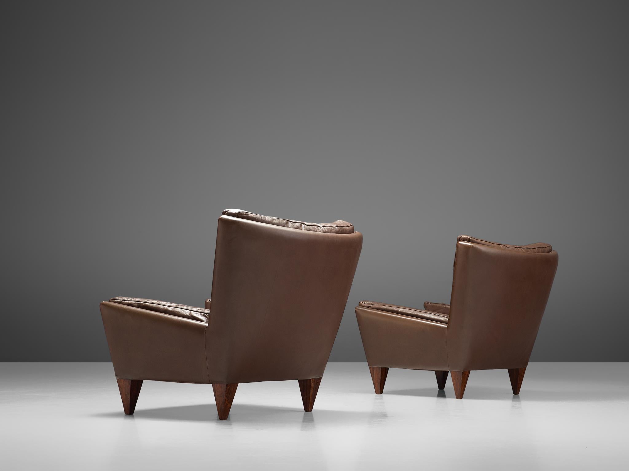 Danish Pair of 'Pyramid' Chairs in Leather by Illum Wikkelsø