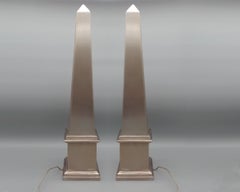 Pair of “pyramid” lamps in folded stainless steel Paris, France, circa 1980