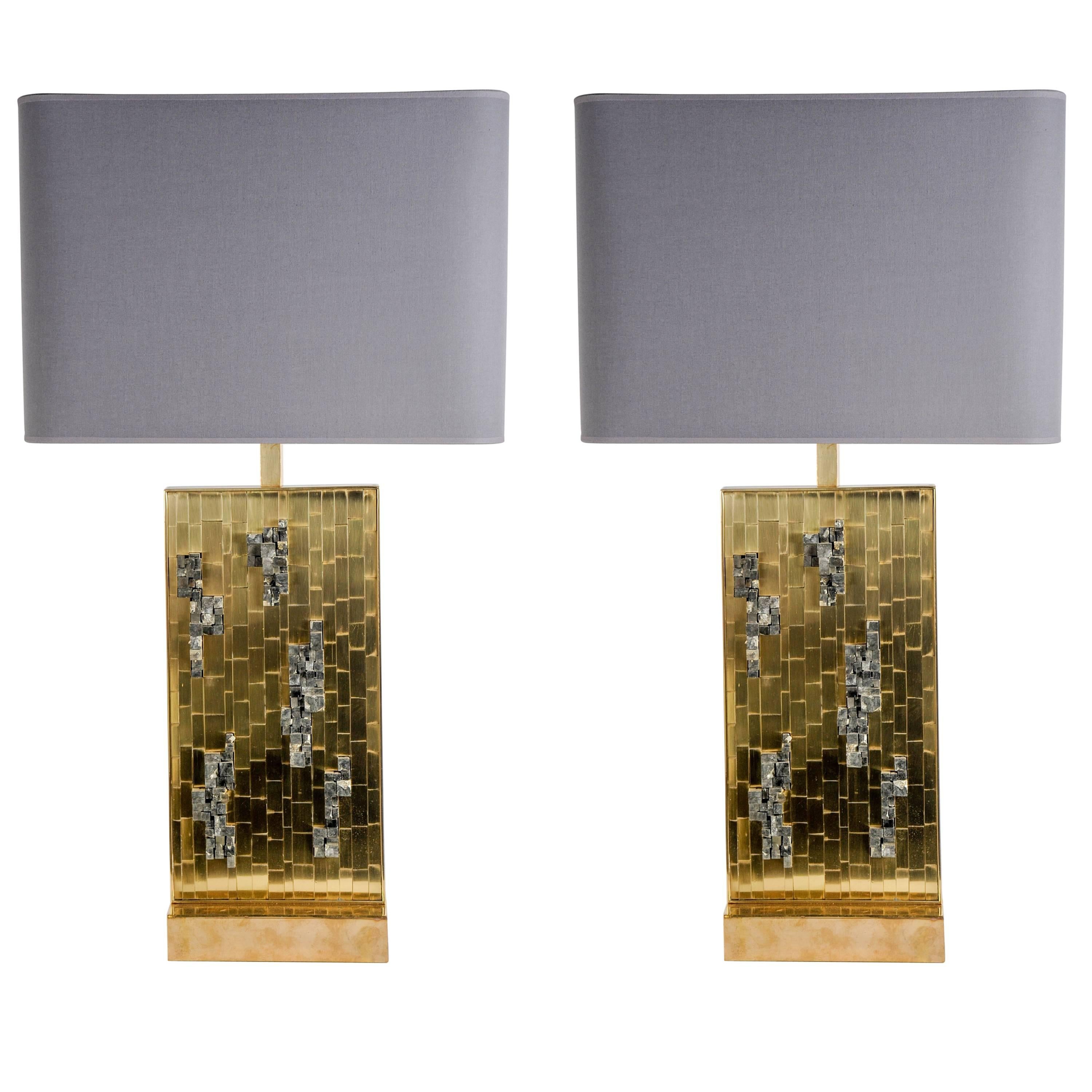 Coppia di lampade con pietre di pirite di Georges Mathias