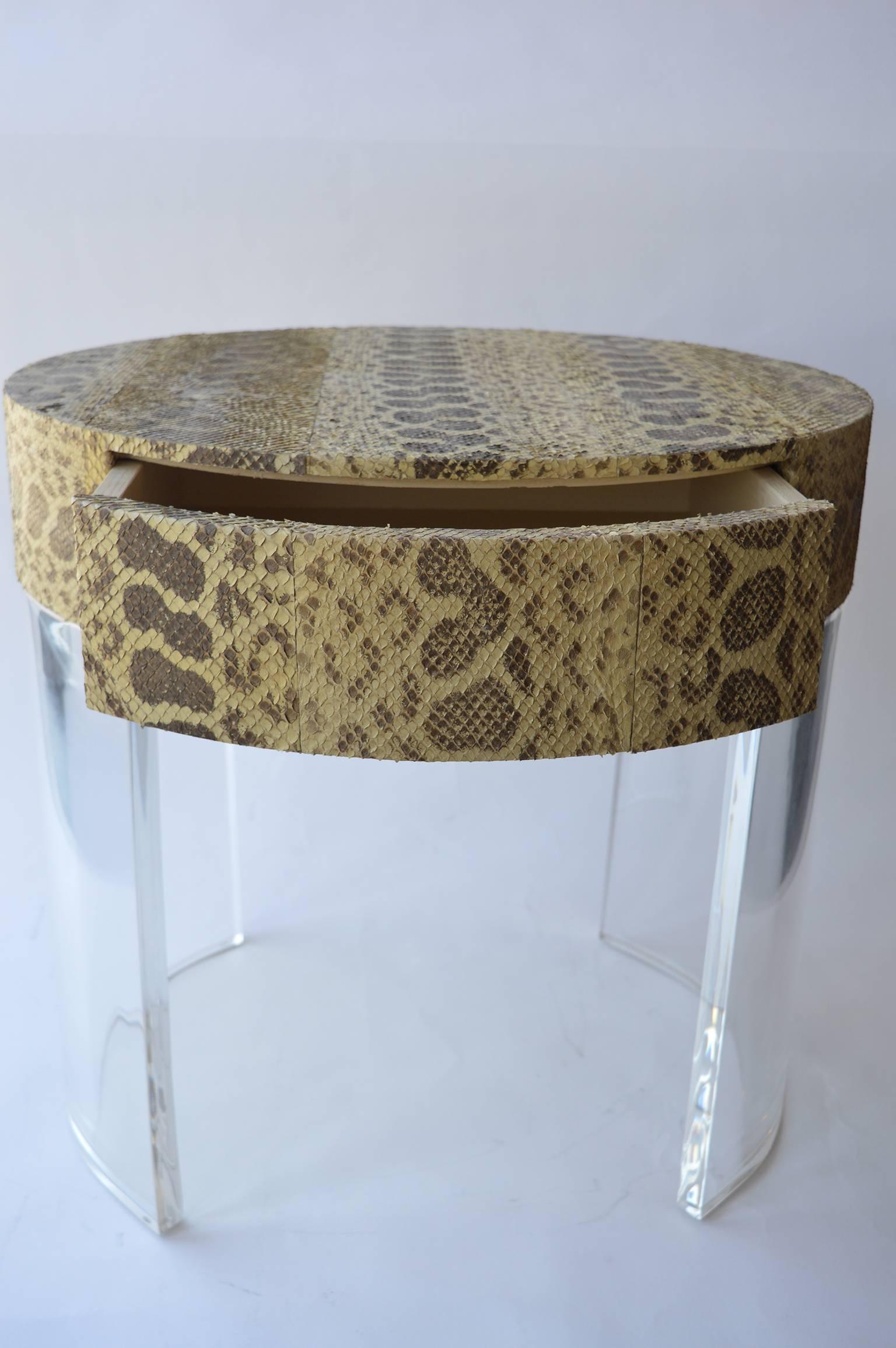 Pair of Python Covered Side Tables In Excellent Condition In Los Angeles, CA
