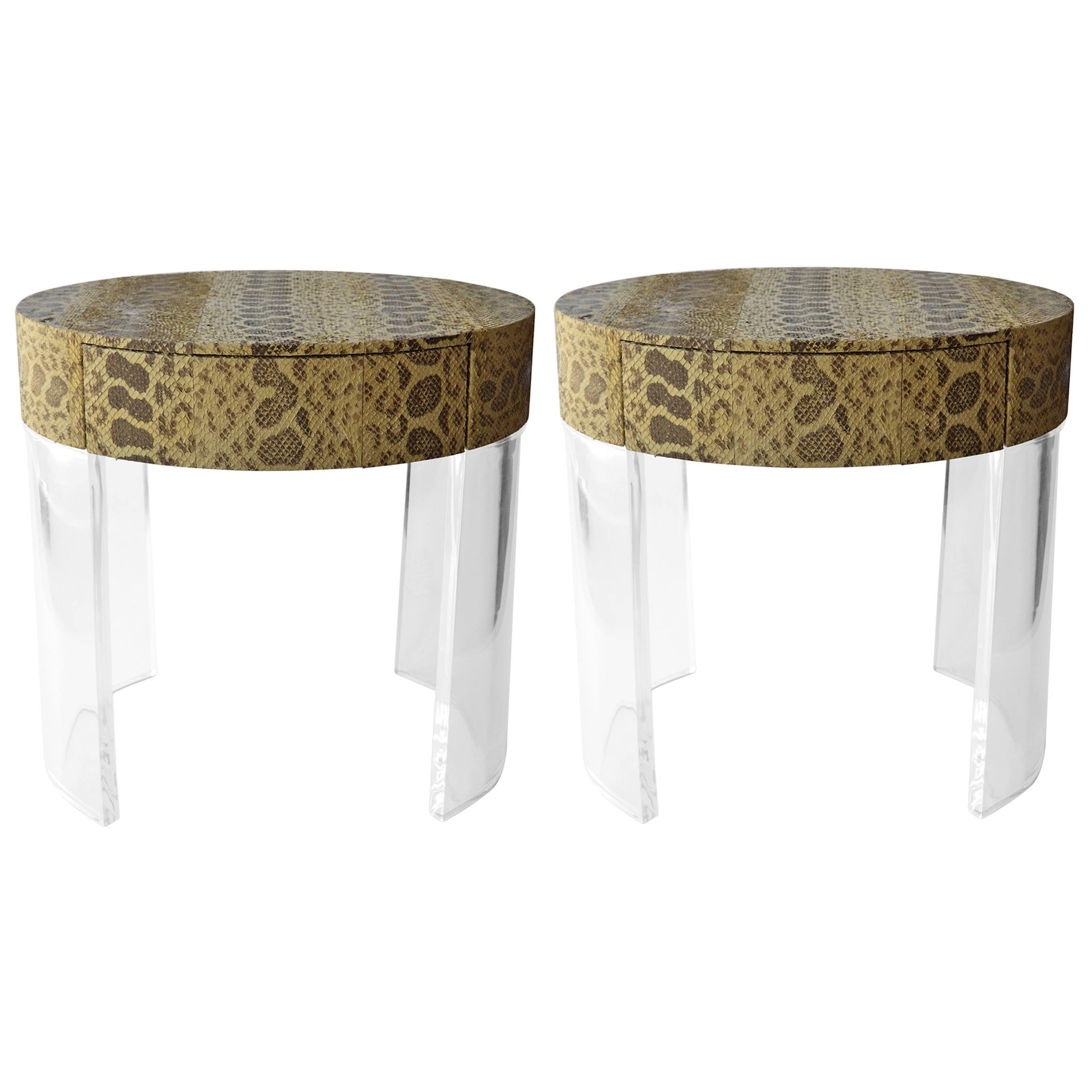 Pair of Python Covered Side Tables
