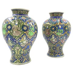 Pair of Qajar Vases with Floral Design, 19th Century