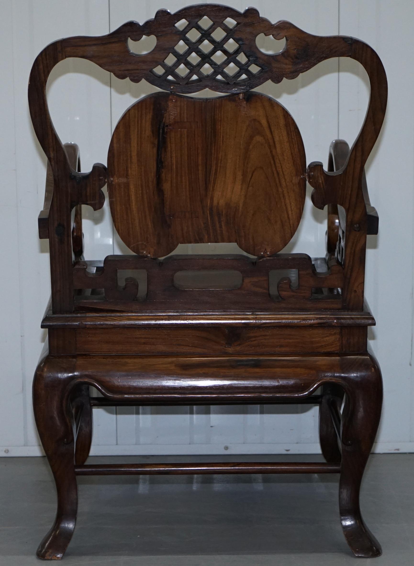 Pair of Qing Dynasty Antique Chinese Heavy Hardwood Emperor Throne Armchairs 4