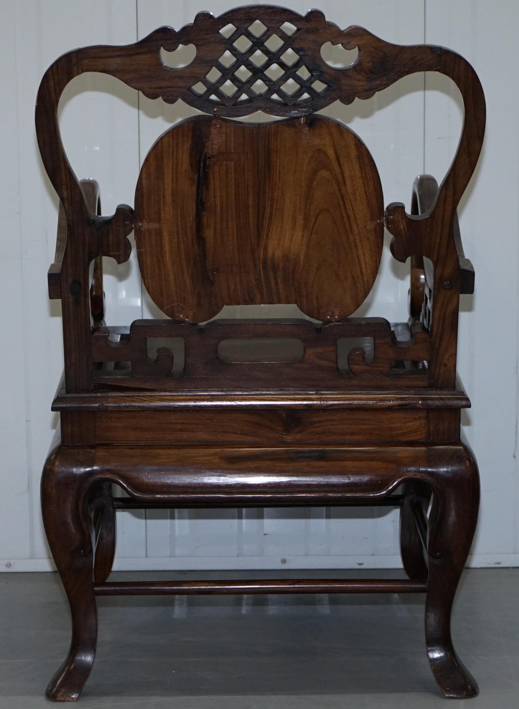 Pair of Qing Dynasty Antique Chinese Heavy Hardwood Emperor Throne Armchairs 5