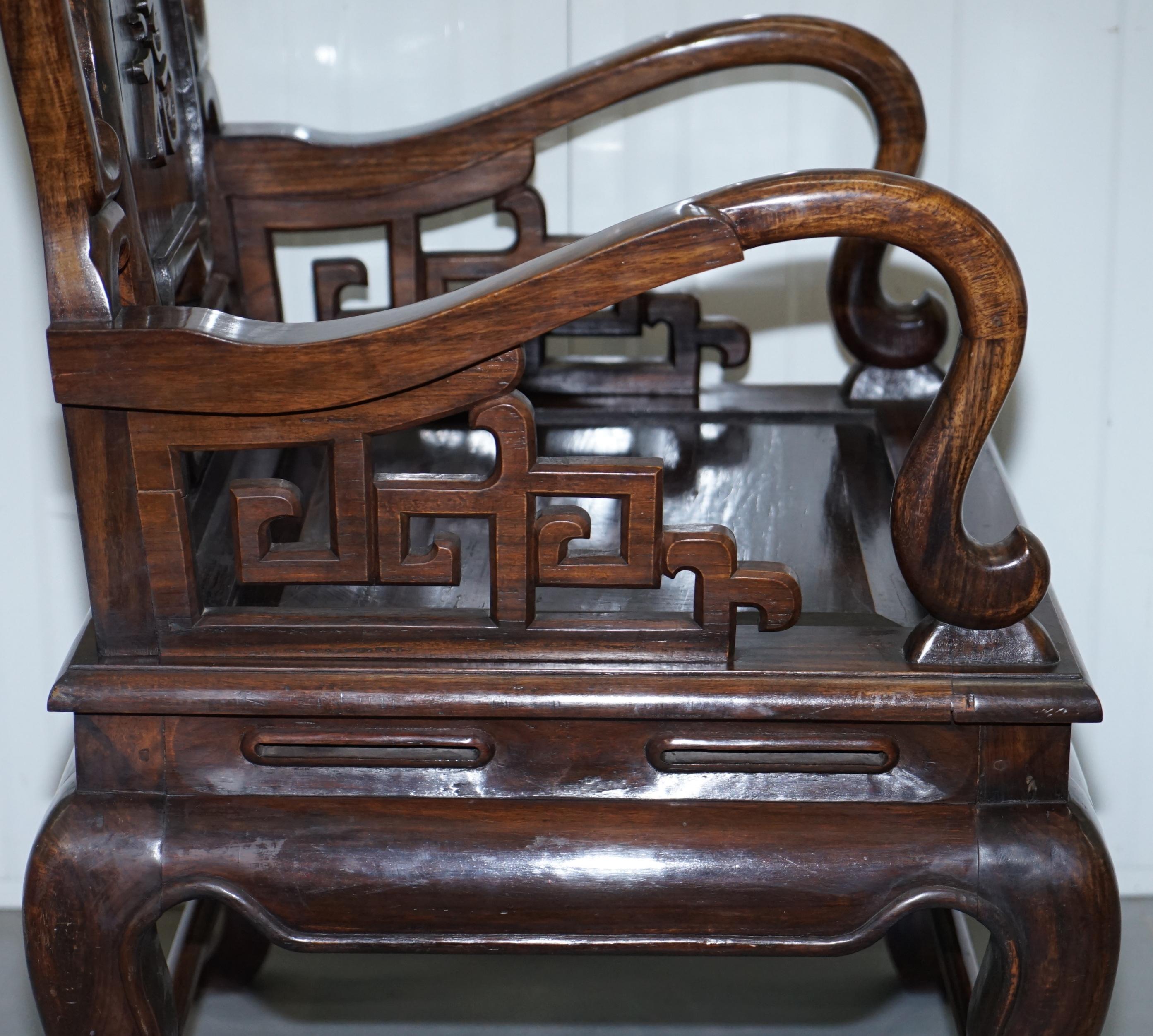 Pair of Qing Dynasty Antique Chinese Heavy Hardwood Emperor Throne Armchairs 12