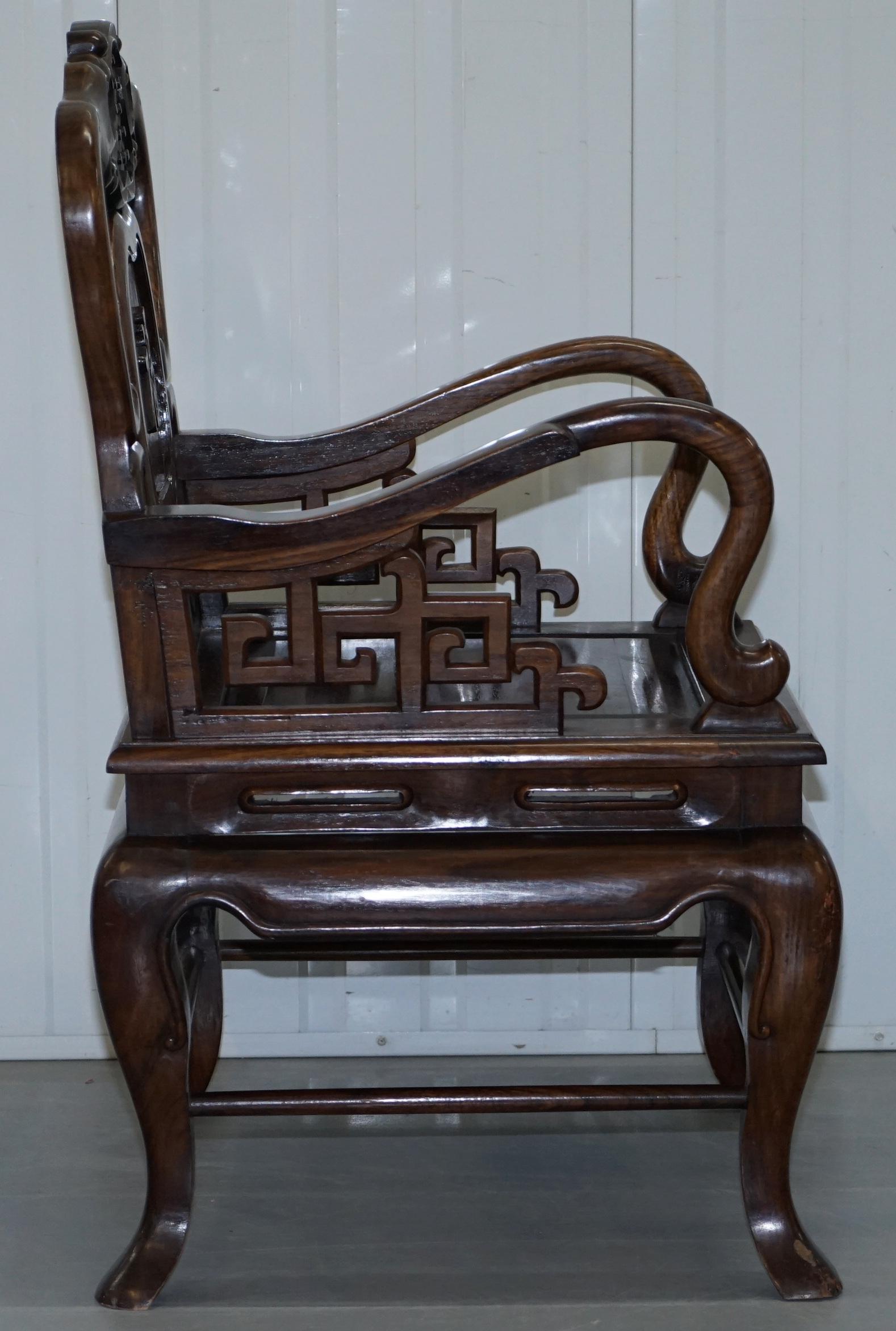 Pair of Qing Dynasty Antique Chinese Heavy Hardwood Emperor Throne Armchairs 3