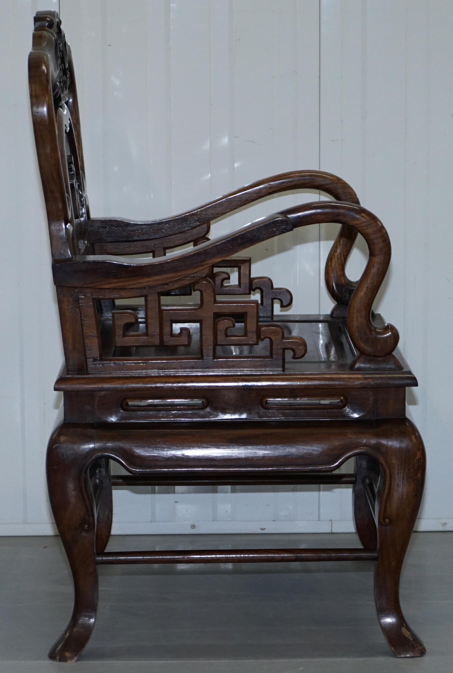 Pair of Qing Dynasty Antique Chinese Heavy Hardwood Emperor Throne Armchairs 4