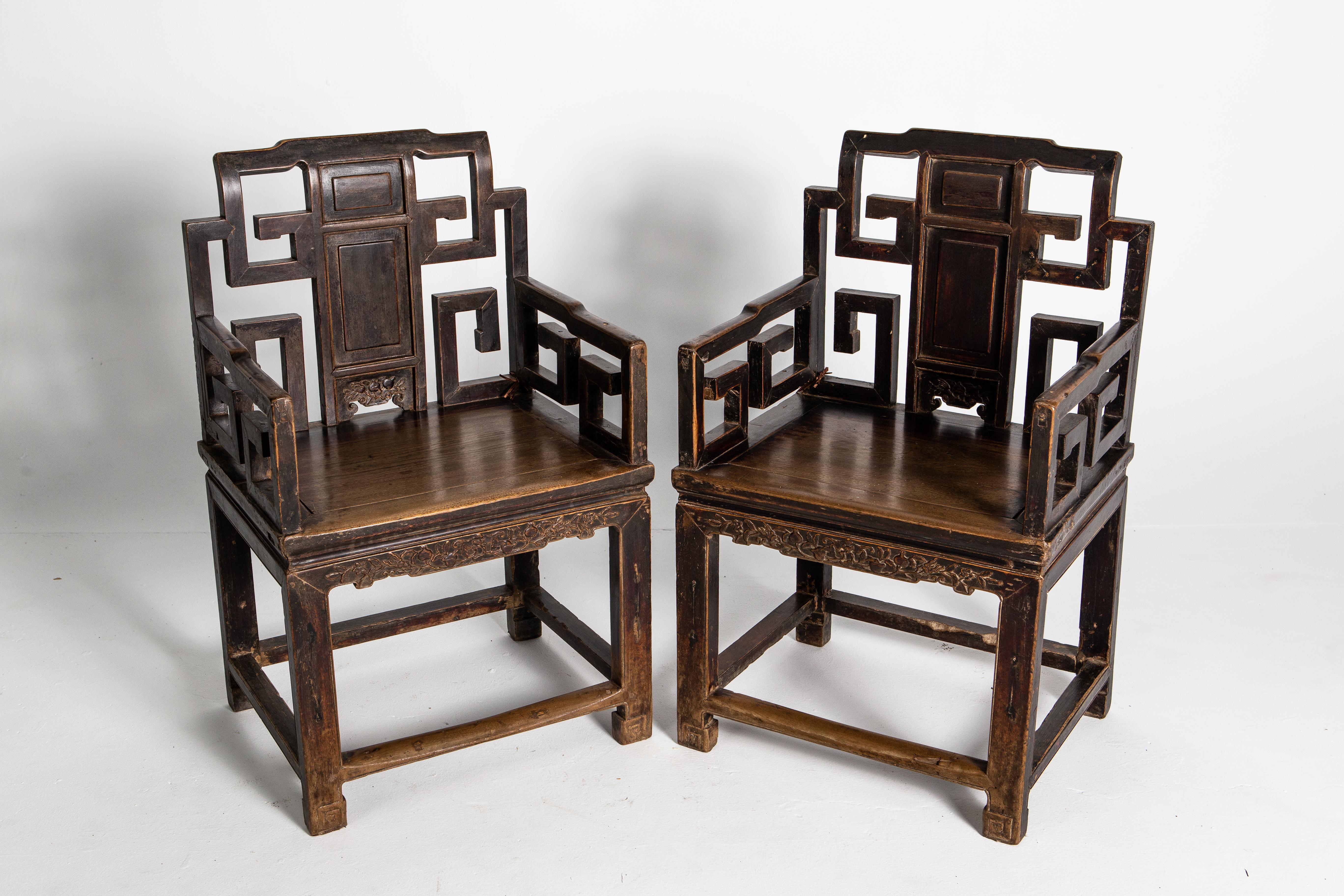 Lacquered Pair of Qing Dynasty Armchairs