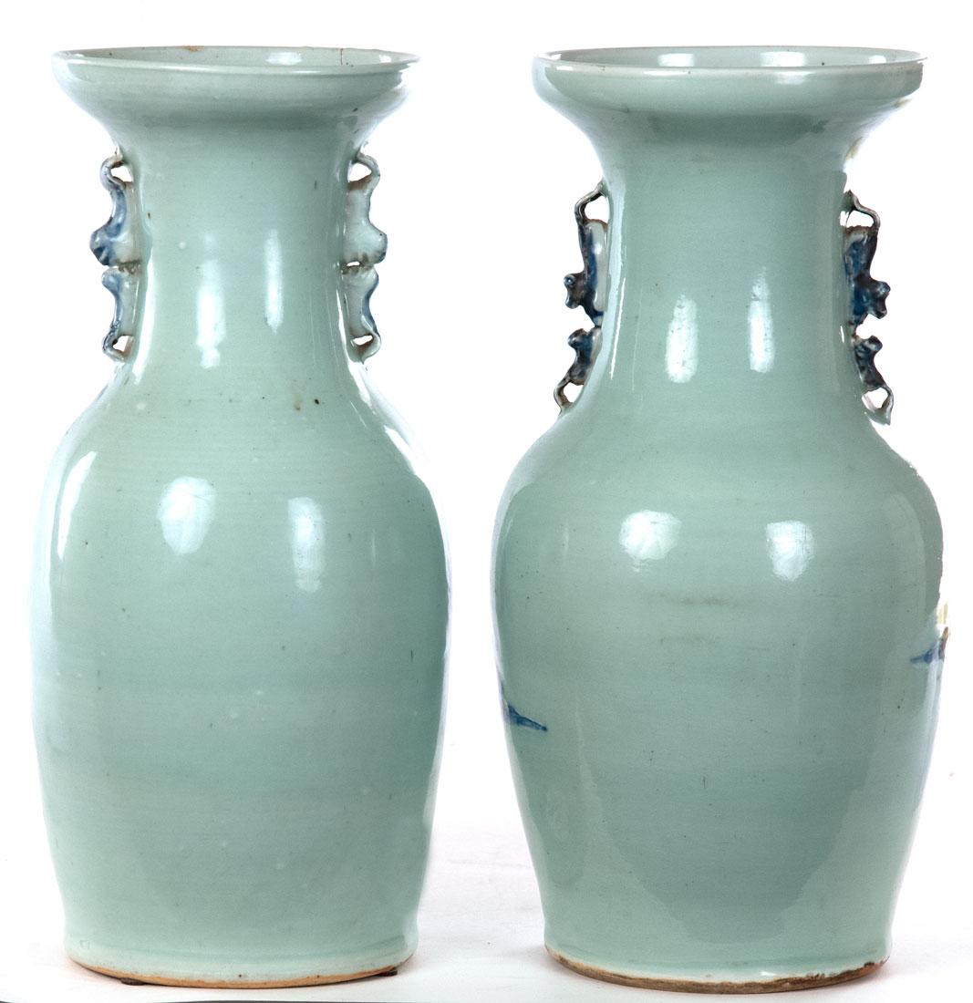 A pair of 19th century cobalt glazed and painted baluster vases.

Measures: 17 x 7 1/2 x 7 1/2 in.