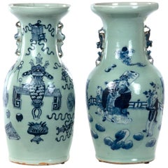 Pair of Qing Dynasty Blue and White Baluster Vases