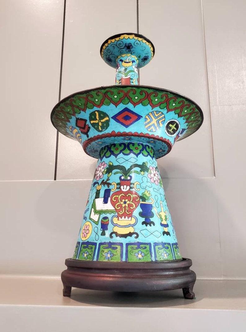 Enameled Pair of Qing Dynasty Chinese Cloisonné Enamel Candle Holder Prickets