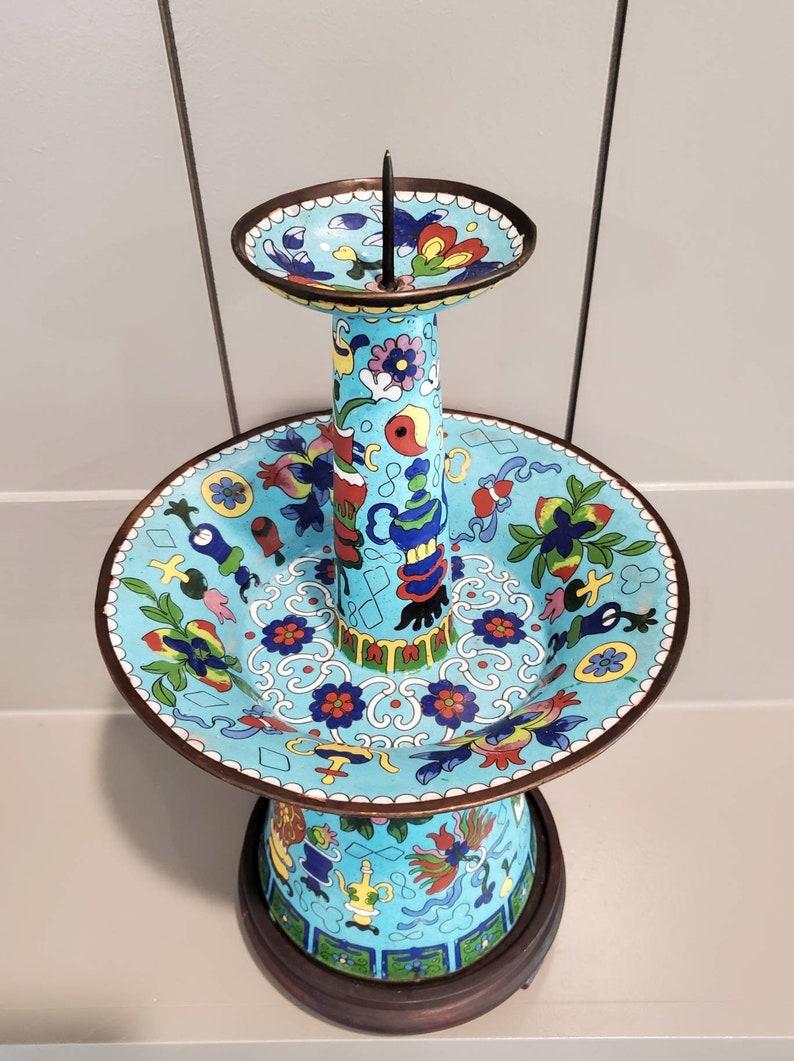 20th Century Pair of Qing Dynasty Chinese Cloisonné Enamel Candle Holder Prickets