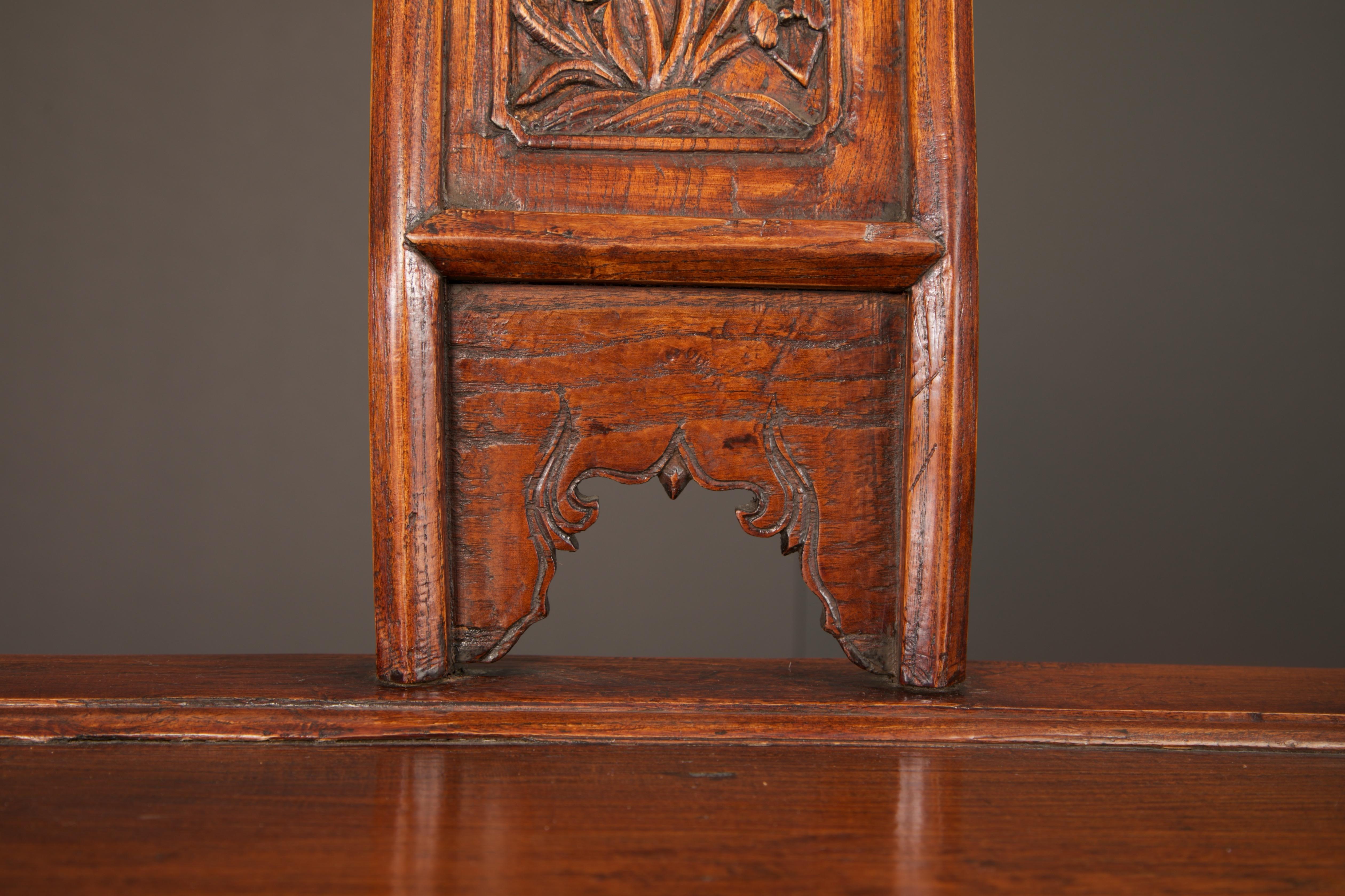 Pair of Qing Dynasty Chinese Horseshoe-Back Armchairs in Carved Elmwood For Sale 6