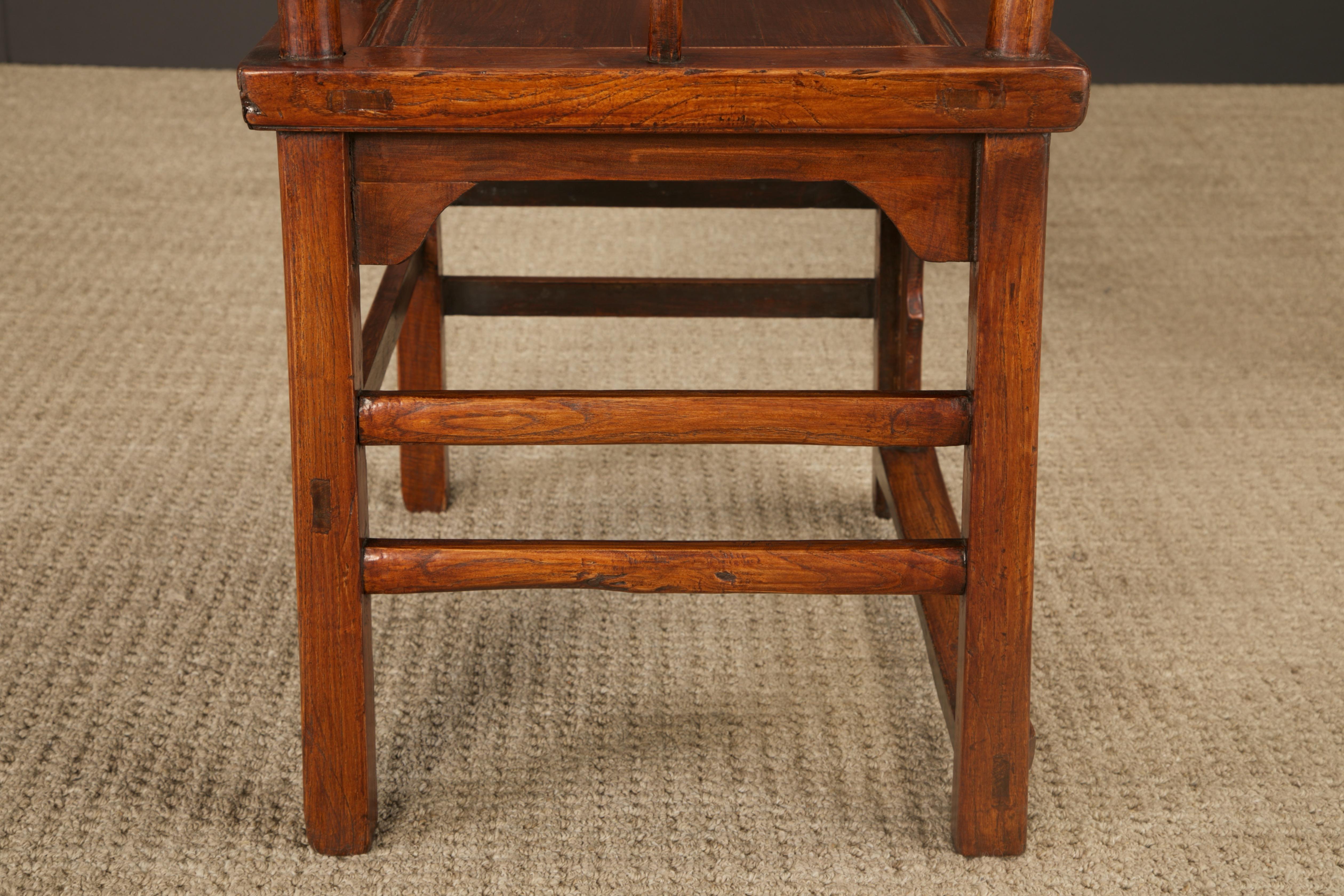Pair of Qing Dynasty Chinese Horseshoe-Back Armchairs in Carved Elmwood For Sale 13