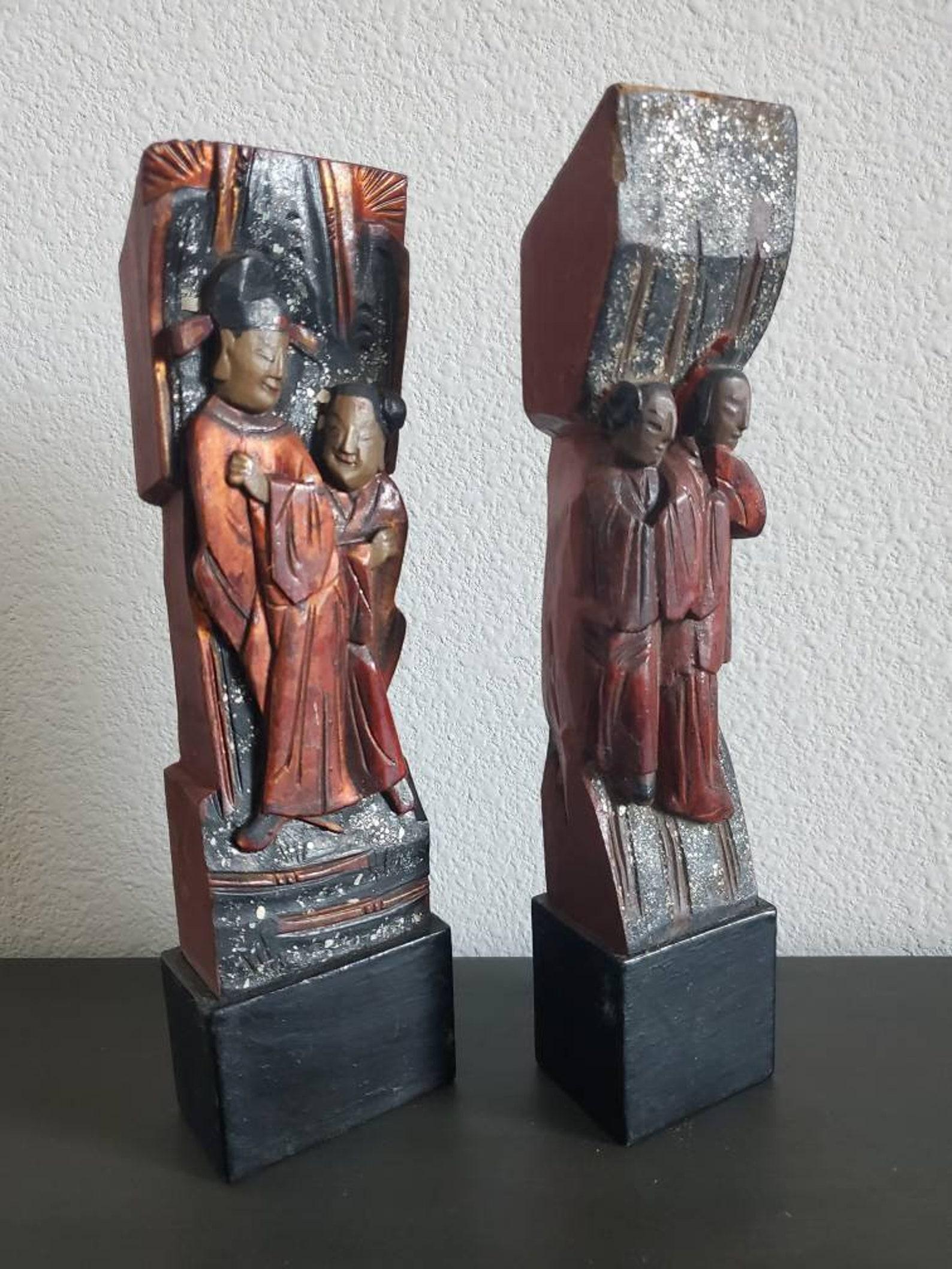 Artisanat Paire d'ornements architecturaux de temple religieux chinois de la dynastie Qing en vente