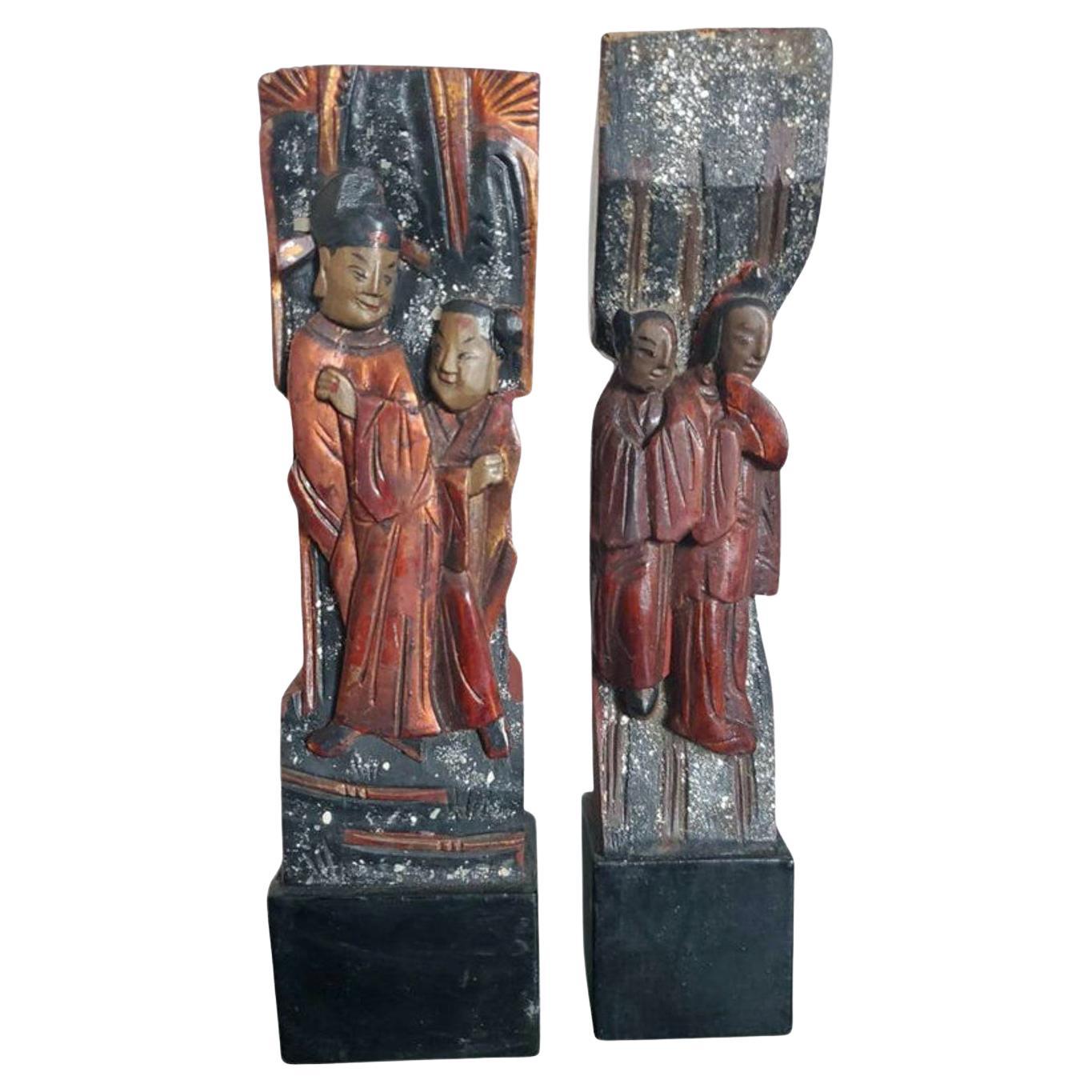 Pair of Qing Dynasty Chinese Religious Temple Architectural Ornament