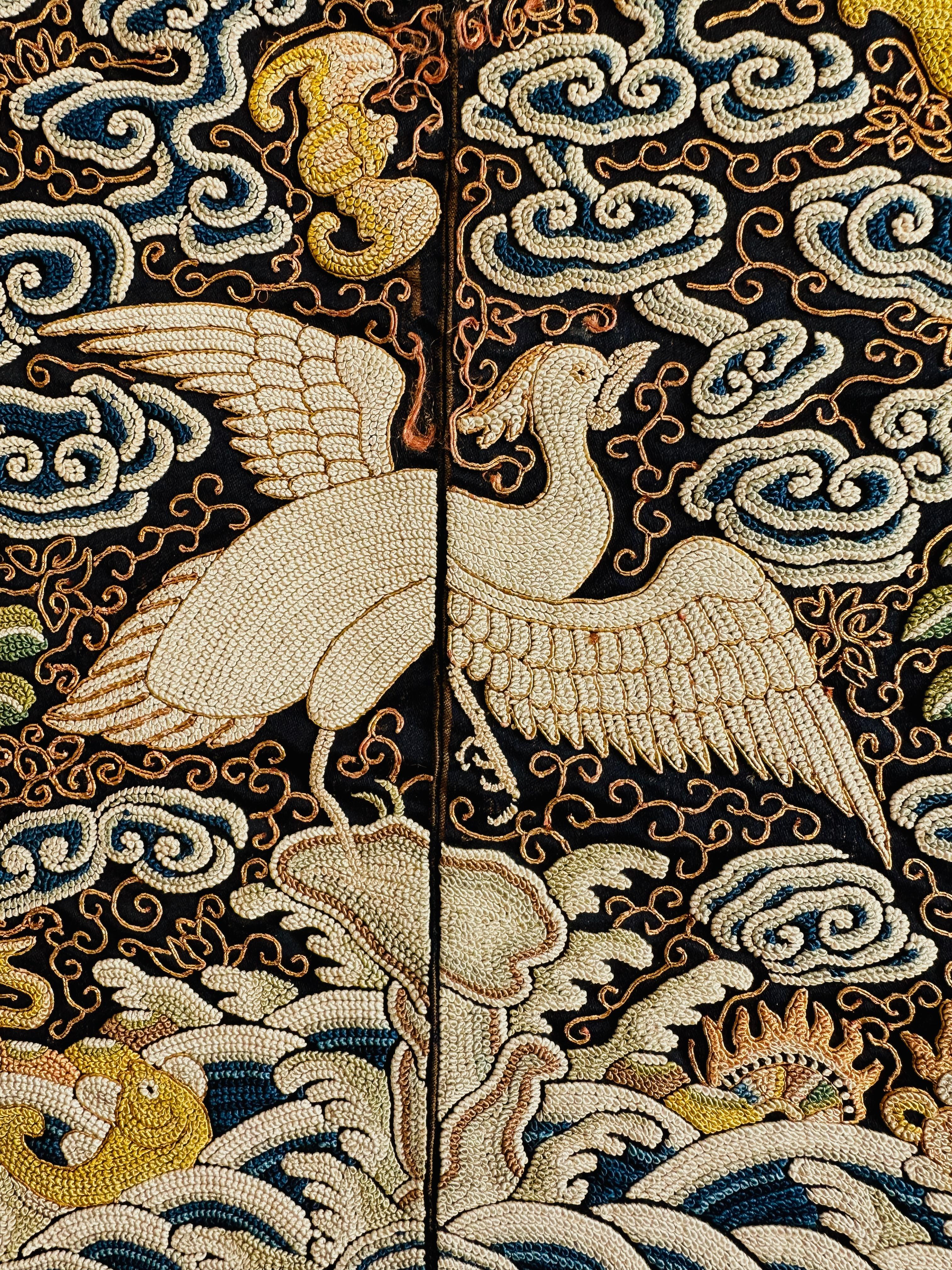 Chinese Pair of Qing Dynasty Civil Rank Badges with Egrets For Sale