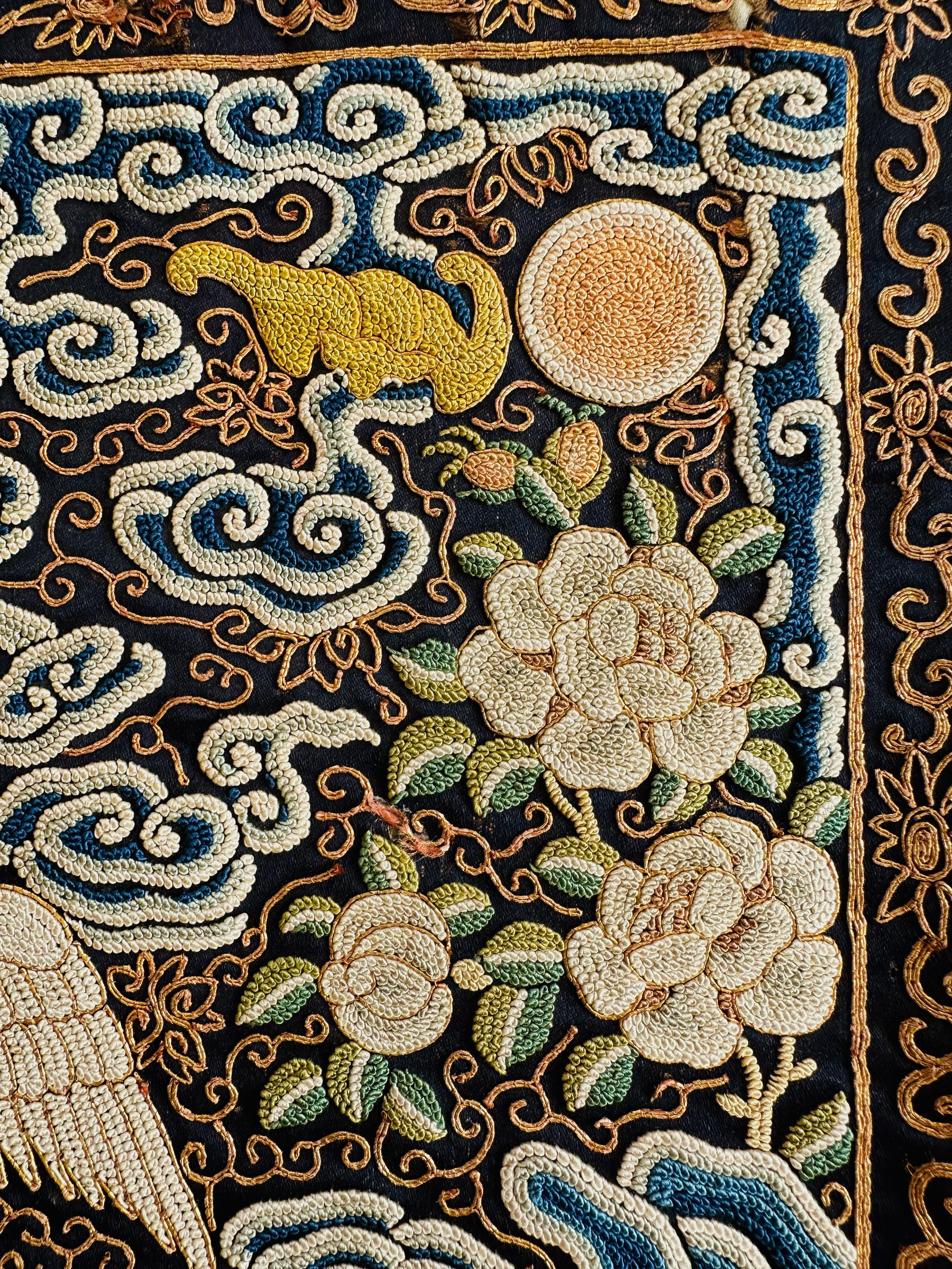Embroidered Pair of Qing Dynasty Civil Rank Badges with Egrets For Sale