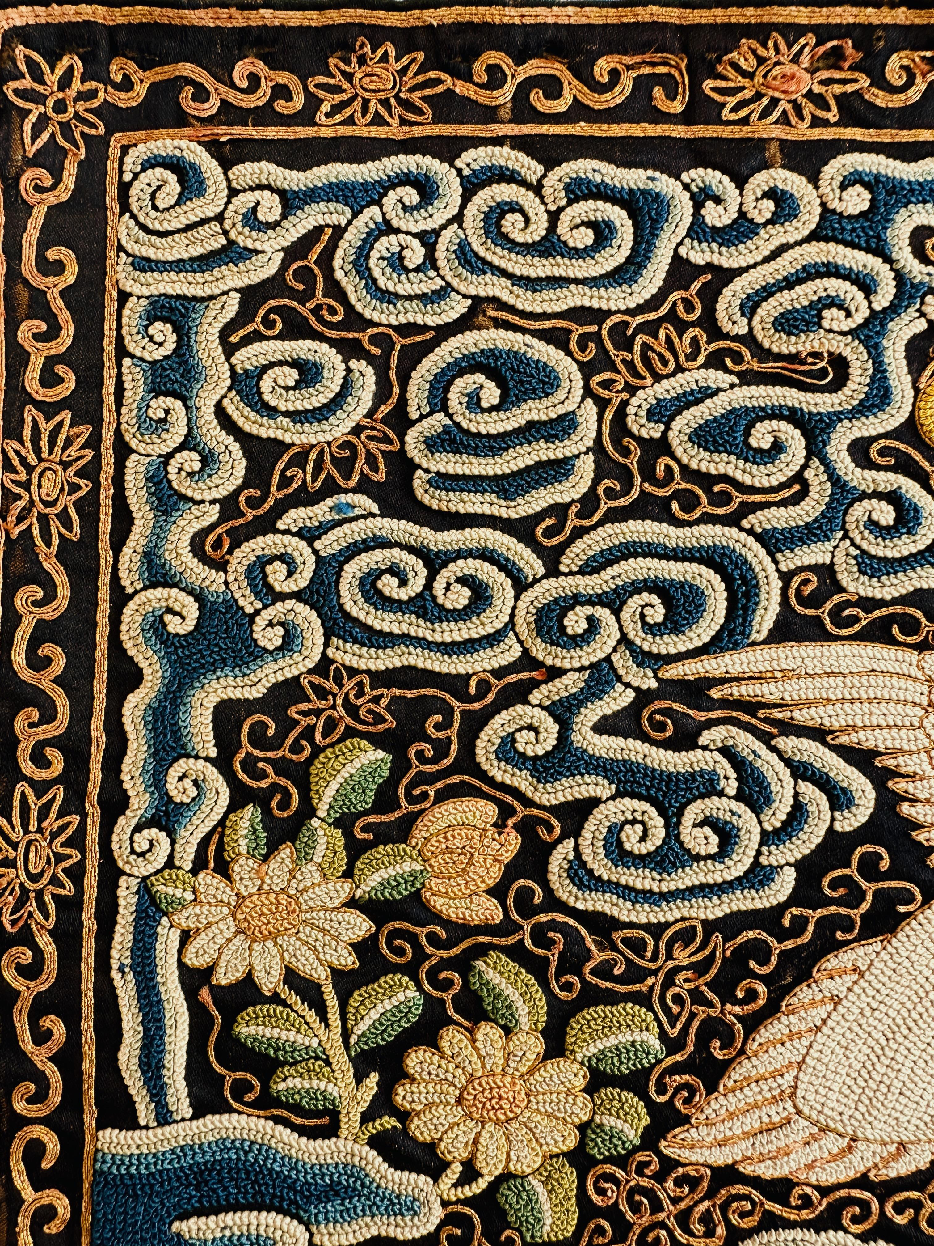 Silk Pair of Qing Dynasty Civil Rank Badges with Egrets For Sale