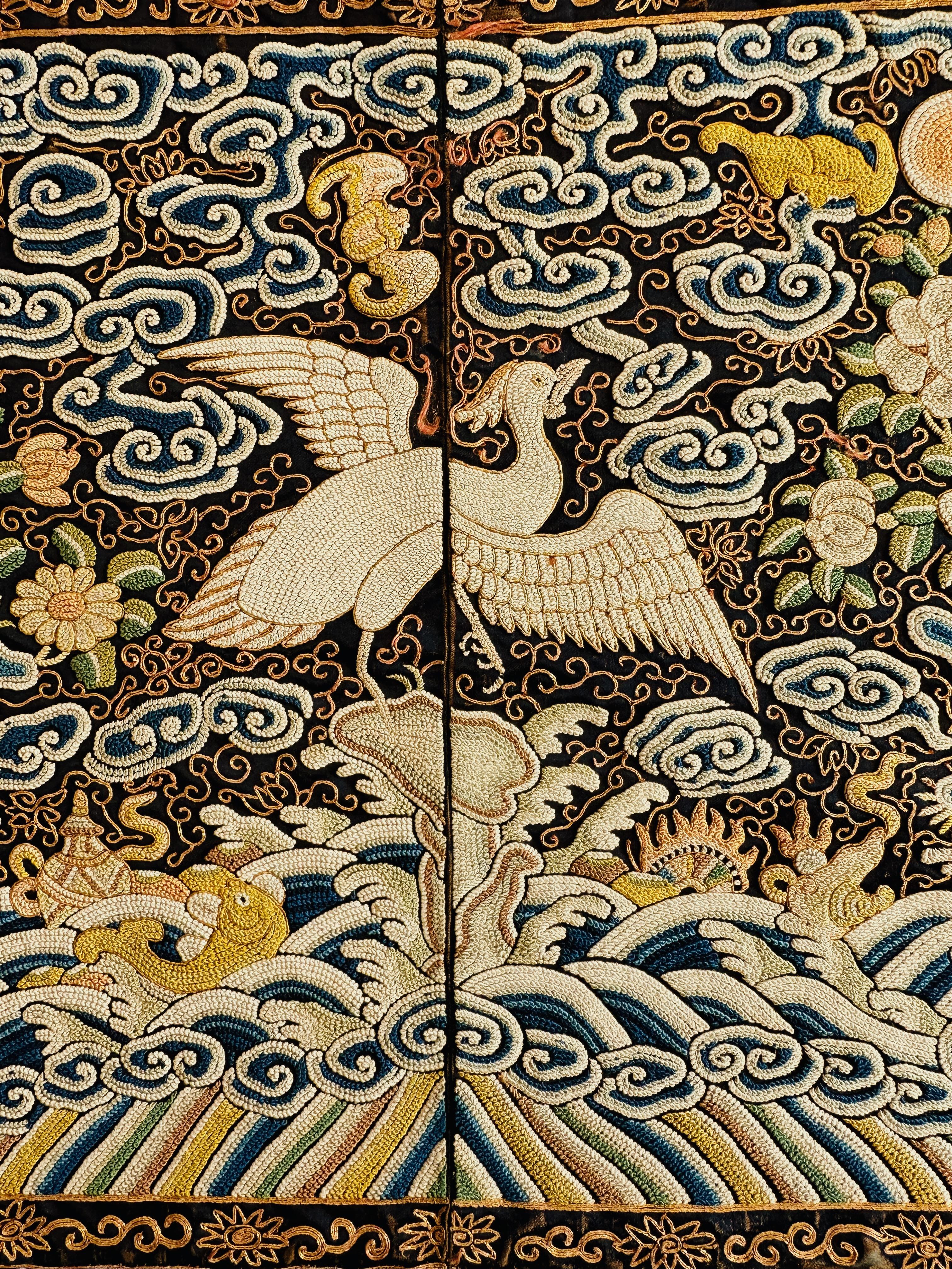Pair of Qing Dynasty Civil Rank Badges with Egrets For Sale 1