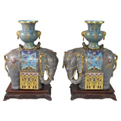Pareja de elefantes de cloisonné de la dinastía Qing, Siglo XIX