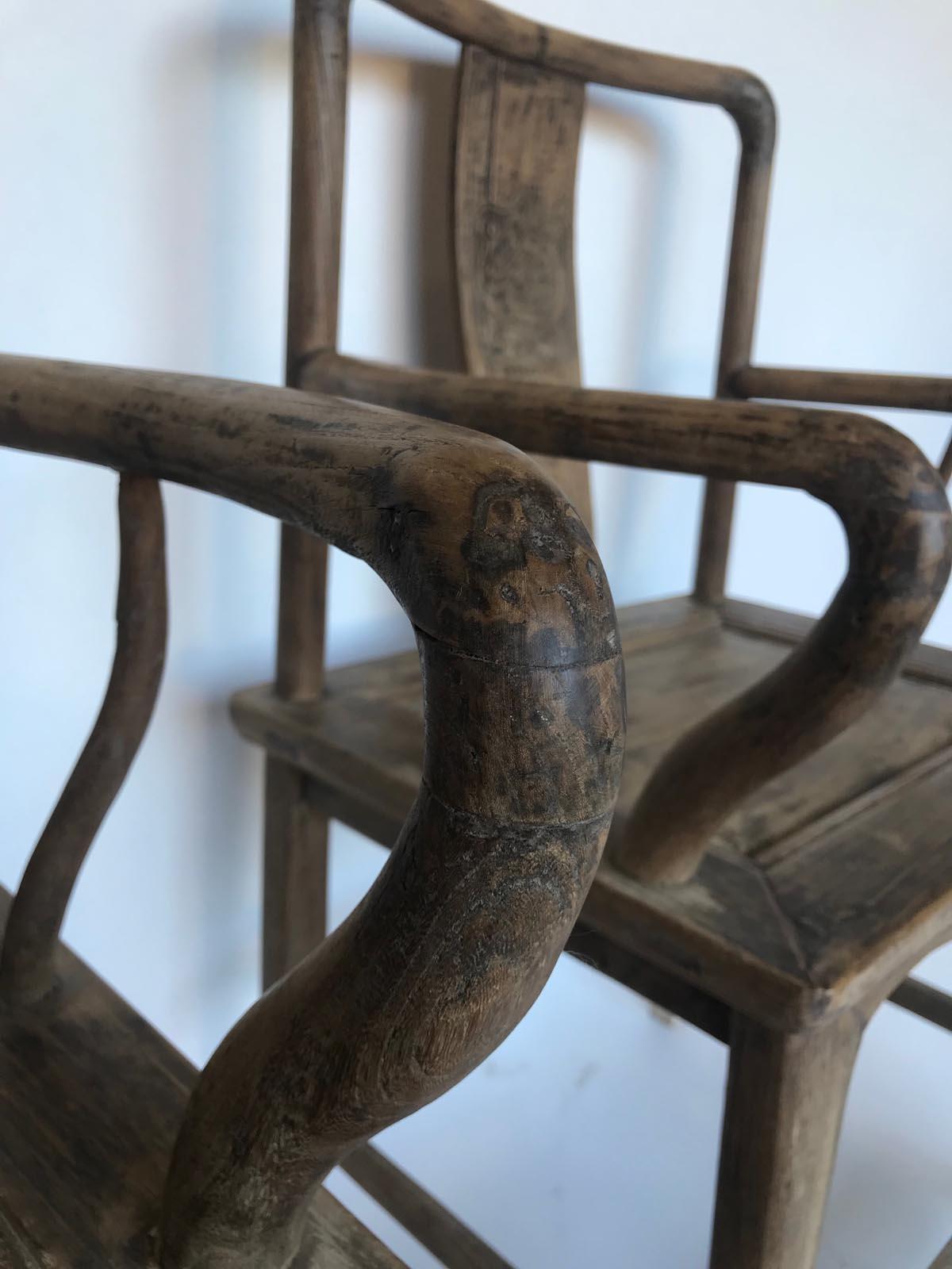 Pair of Qing Dynasty Elm Chairs For Sale 7