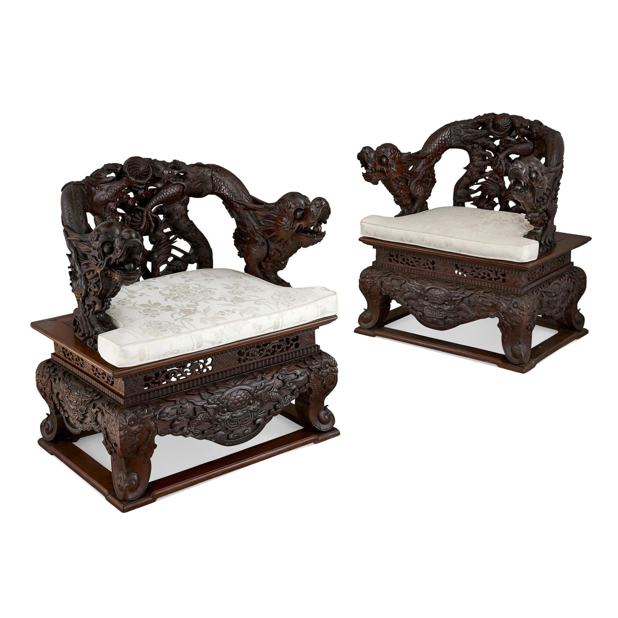 Pair of Qing Dynasty Hongmu Armchairs For Sale 2